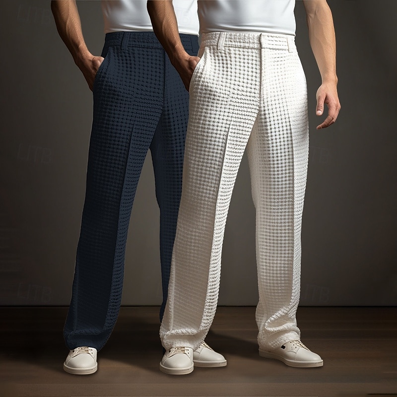 Men's Trousers Dress Pants Suit Pants Waffle Pants Knit Pants Front Pocket Straight Leg Plain Comfort Full Length Formal Wedding Business Fashion Chic & Modern White+khaki Khaki+Black Micro-elastic4