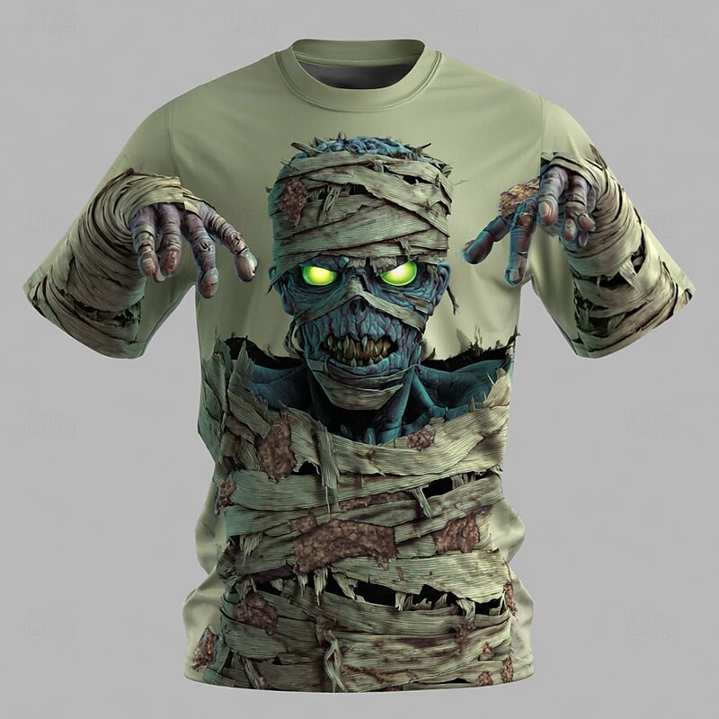 Halloween Men's Optical Illusion 3D Mummy T Shirt Short Sleeve T shirt 3D Print Crew Neck Shirt Exaggerated Designer Horror Party Street Holiday Green 1# Green 2# Blue 2# Summer Spring All Seasons