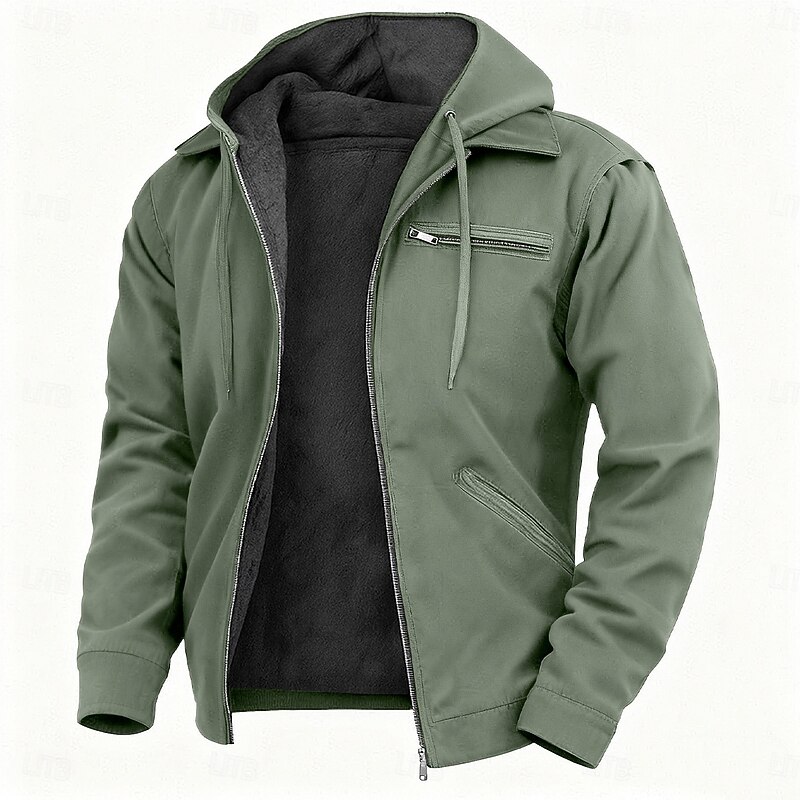 Men's Hoodie Full Zip Hoodie Fleece Hoodie Fleece lined Hoodie Blue Brown Green Gray Hooded Plain Zipper Sports & Outdoor Casual Daily Corduroy Polyester Streetwear Cool Sportswear Fall Winter3