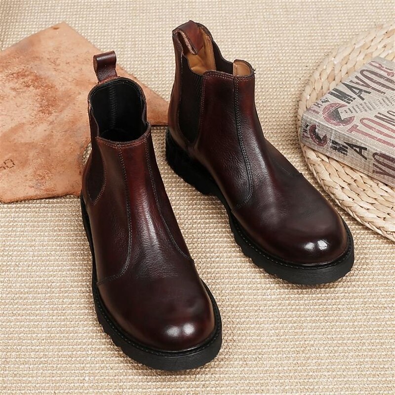 Men's Brown Leather Chelsea Boots – Classic Slip-On Ankle Boots with Elastic Side Panels for Business, Casual and Daily Wear4