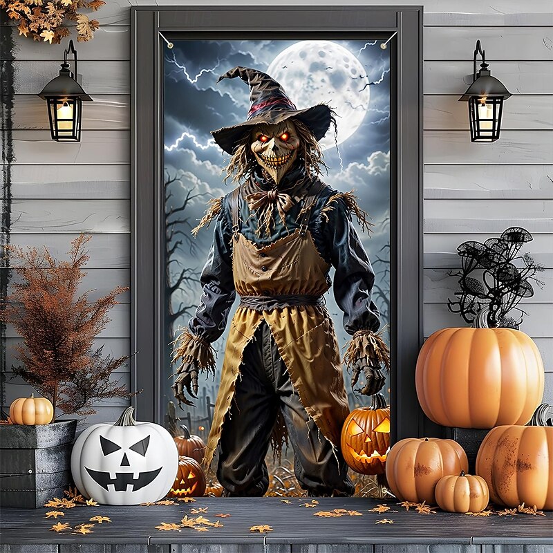 Halloween Posters Door Cover Outdoor Banners Scarecrow 3D Dark Punk Gothic Style Party Dorm Teens Room College Dorm Guys Man Cave Frat Bedroom Shooting Backgrounds Home Decor2