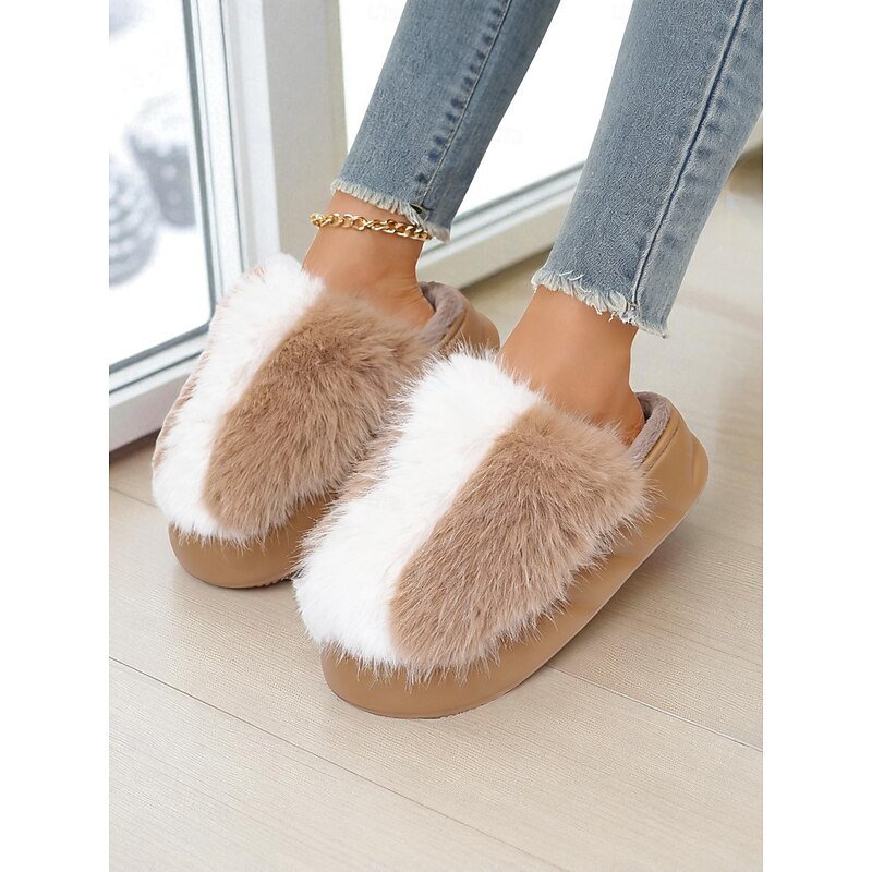 Women's Khaki Fuzzy Slippers, Warm and Comfortable, Perfect for Relaxing at Home, Cozy Evenings and Winter Holidays3