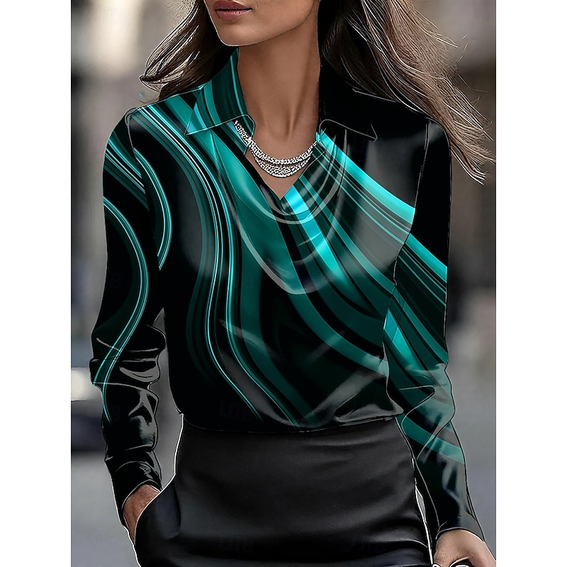 Women's Shirt Graphic Geometric Abstract Elegant Stylish Casual Long Sleeve Cowl Neck Regular Tops Work Party Evening Wear Daily Ruched Draped Red Royal Blue Blue Purple Green Fall Winter2