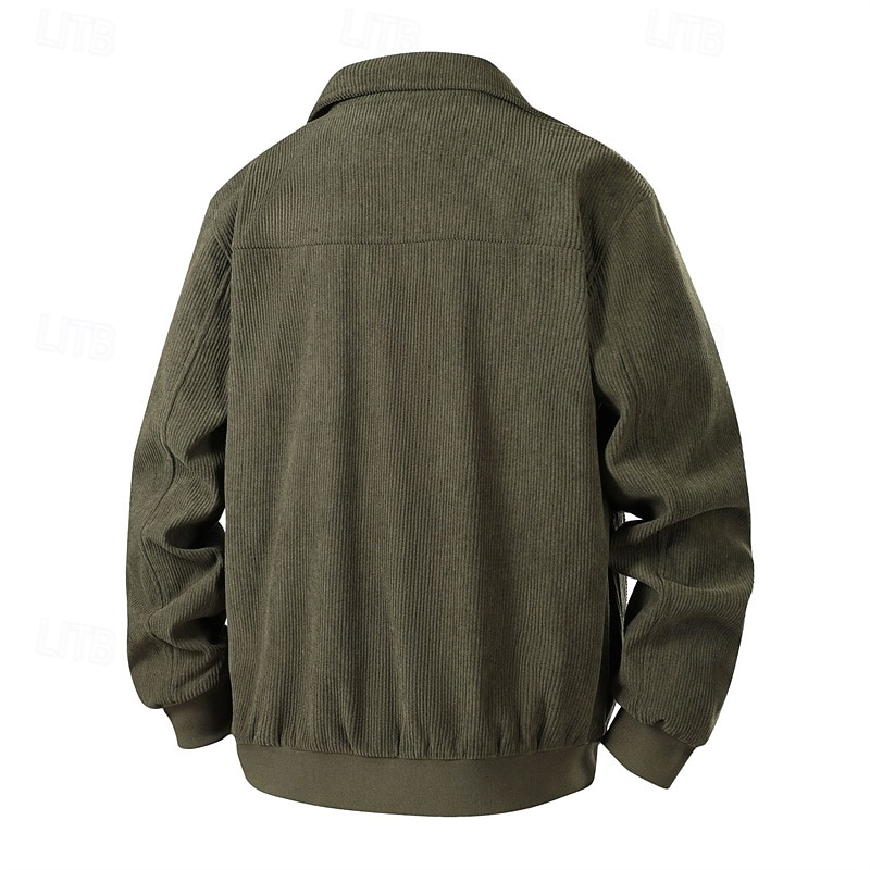 Men's Lightweight Jacket Corduroy Jacket Cargo Jacket Casual Jacket Vacation Daily Breathable Pocket Spring Fall Plain Fashion Classic Lapel Regular Black Khaki Army Green Gray Jacket2