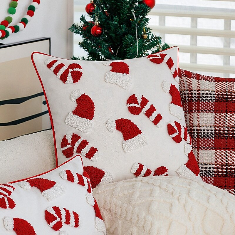 Christmas Tufted Pillow Cover, Red Festive Decorative Cushion Case for Sofa, Couch and Living Room Holiday Decor2