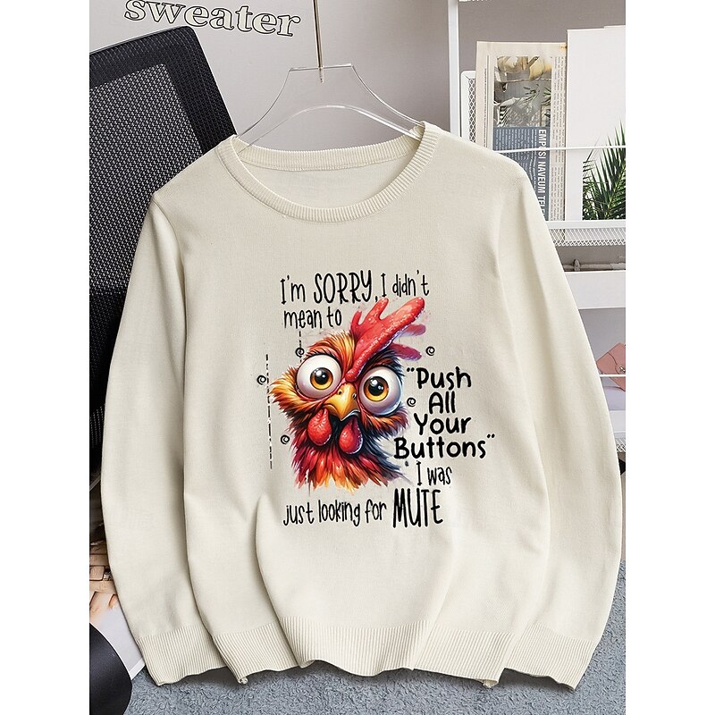 Women's Pullover Elegant Vintage Daily Graphic Letter Ribbed Crew Neck Knitted Long Sleeve Regular Tops Knit Formal Outdoor Home Black Pink Fall Winter