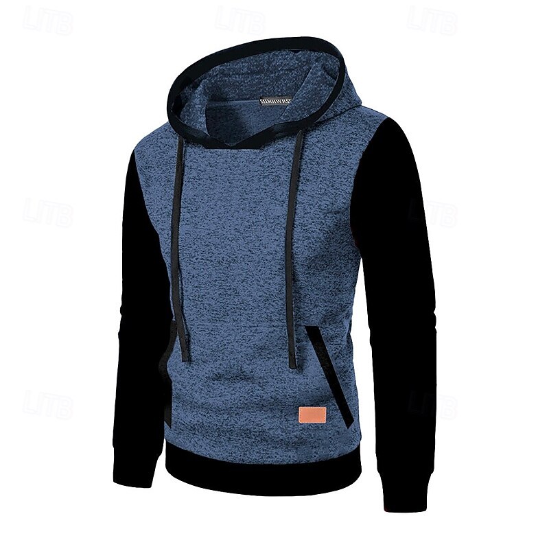 Men's Jacquard Hoodie Pullover Hoodie Sweatshirt Wine Red Denim Blue Army Green Navy Blue Light Grey Hooded Plain Patchwork Color Block Sports & Outdoor Casual Daily Streetwear Cool Sportswear Fall4