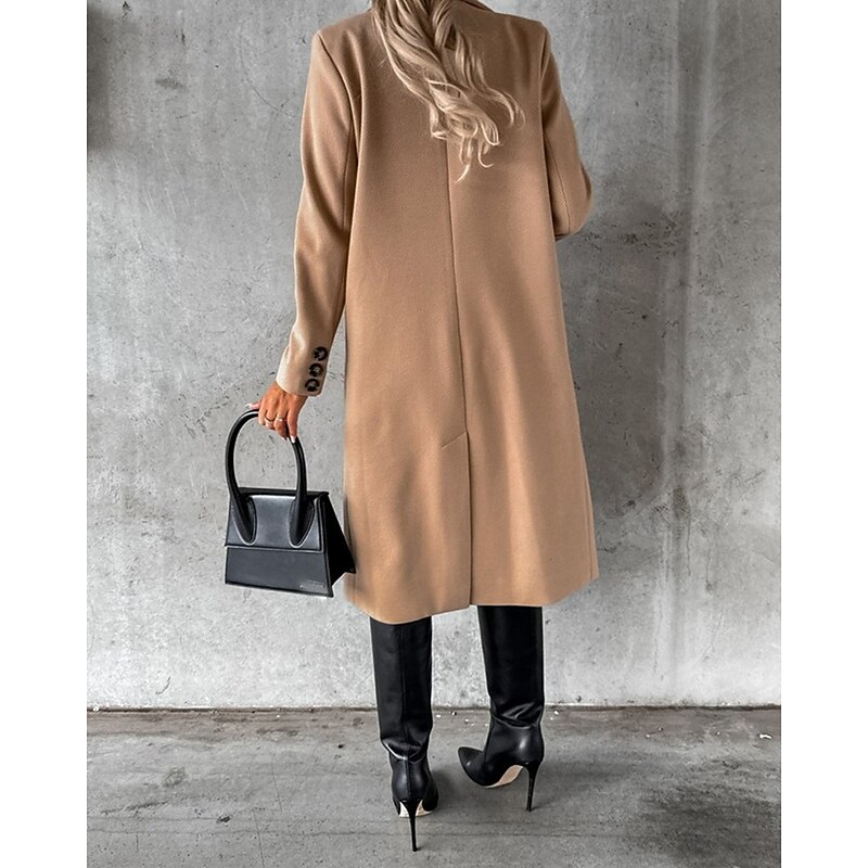 Women's Casual Jacket Warm Comfortable Pocket Buttons Fashion Outdoor Plain Going out Weekend Single Breasted Regular Lapel Regular Fit Long Sleeve Outerwear Black Khaki Apricot Fall Winter3