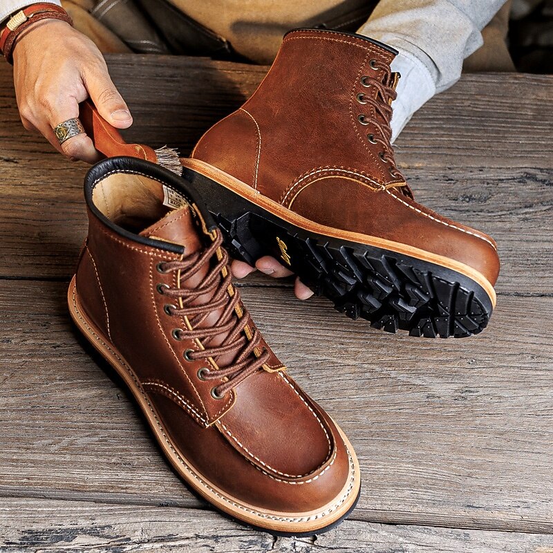 Men's  Brown Work Boots with Lace-Up Design and Contrasting Sole, Durable Outdoor Footwear for Casual Wear, Work and Weekend Outings3