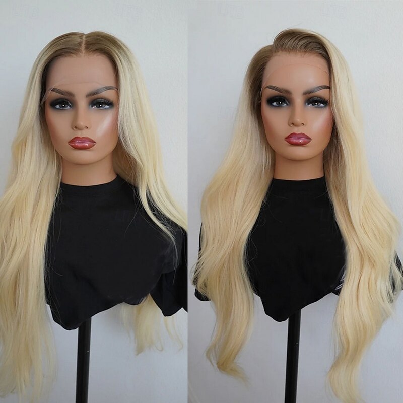 Remy Human Hair 5x5 Closure 13x4 Lace Front Wig Free Part Brazilian Hair Wavy Blonde Wig 150% 180% Density with Baby Hair Ombre Hair 100% Virgin Glueless Pre-Plucked For Women Long Human Hair Lace Wig3
