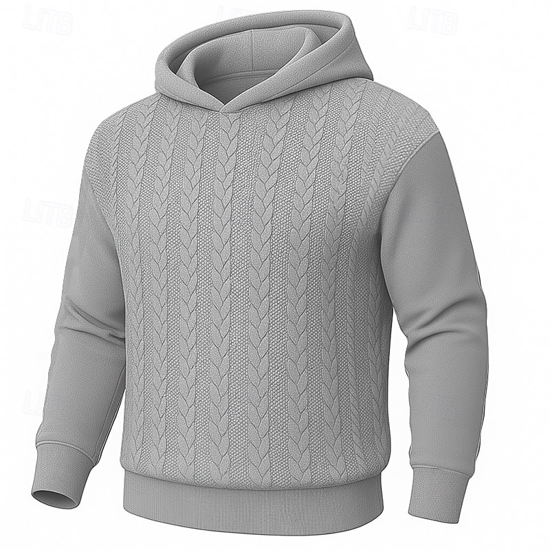Men's Jacquard Hoodie Pullover Hoodie Sweatshirt Black White Navy Blue Light Grey Dark Gray Hooded Plain Textured Sports & Outdoor Casual Daily Streetwear Cool Sportswear Spring &  Fall Clothing
