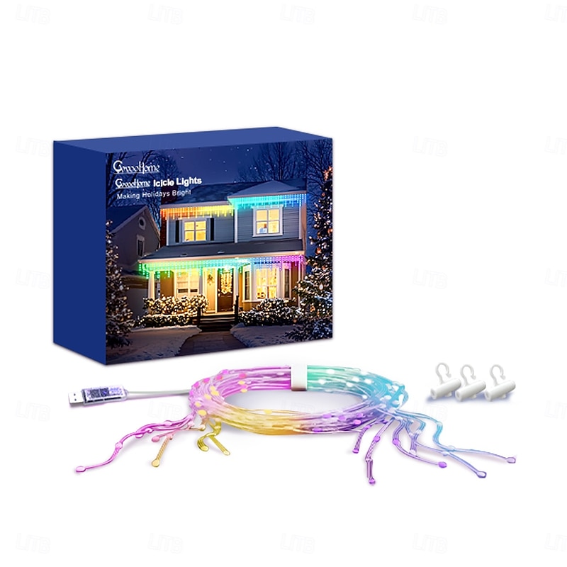 Led Icicle Lights Outdoor, LED RGB Smart Programmable Icicle Christmas Light for Outside,Color Changing LED Connectable Music Sync for House Decorations,Holiday,Red White Blue Independence Day2