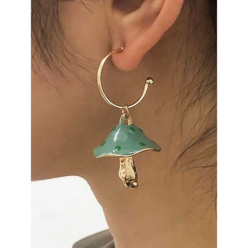 Women's Alloy Mushroom Drop Earrings, Colorful Enamel Dangle Hoop Jewelry, Cute Boho Statement Earrings for Parties, Festivals and Everyday Wear