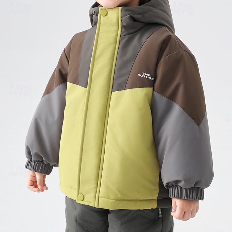 Kids Boys' Fleece Jacket Hiking Jacket Outdoor Jacket Outerwear Color Block Long Sleeve Zipper Pocket Comfort Waterproof Windproof Coat Outdoor Fashion Daily Dark Yellow Light Blue Spring Fall 42