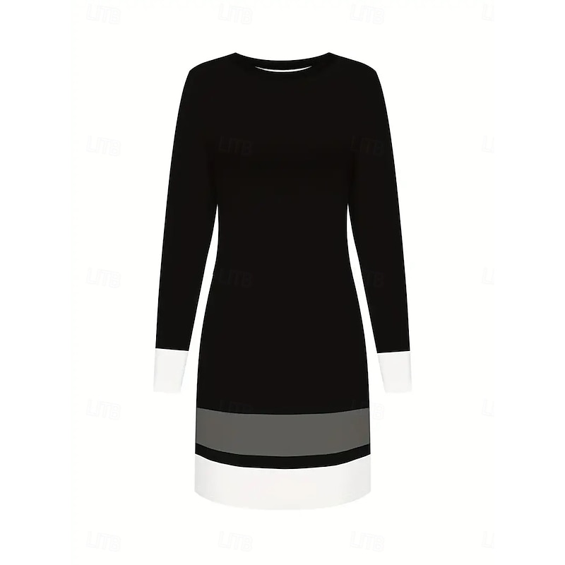 Women's Mini Dress T Shirt Dress Tee Dress Shift Dress Summer Dress Vacation Casual Party Daily Slim Graphic Geometric Long Sleeve Crew Neck Black Spring Fall Winter3