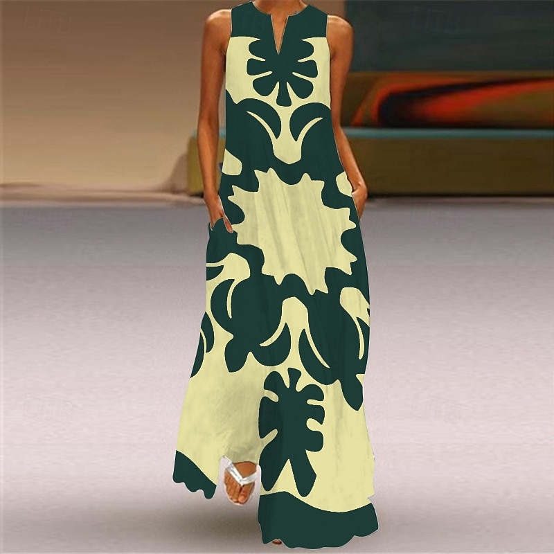 Women's Long Dress Maxi Dress Floral Dress Print Dress Fashion Modern Outdoor Going out Weekend Regular Fit Floral Sleeveless Crew Neck V Neck Yellow Dark Green Dark Blue Rose Red Summer Spring4