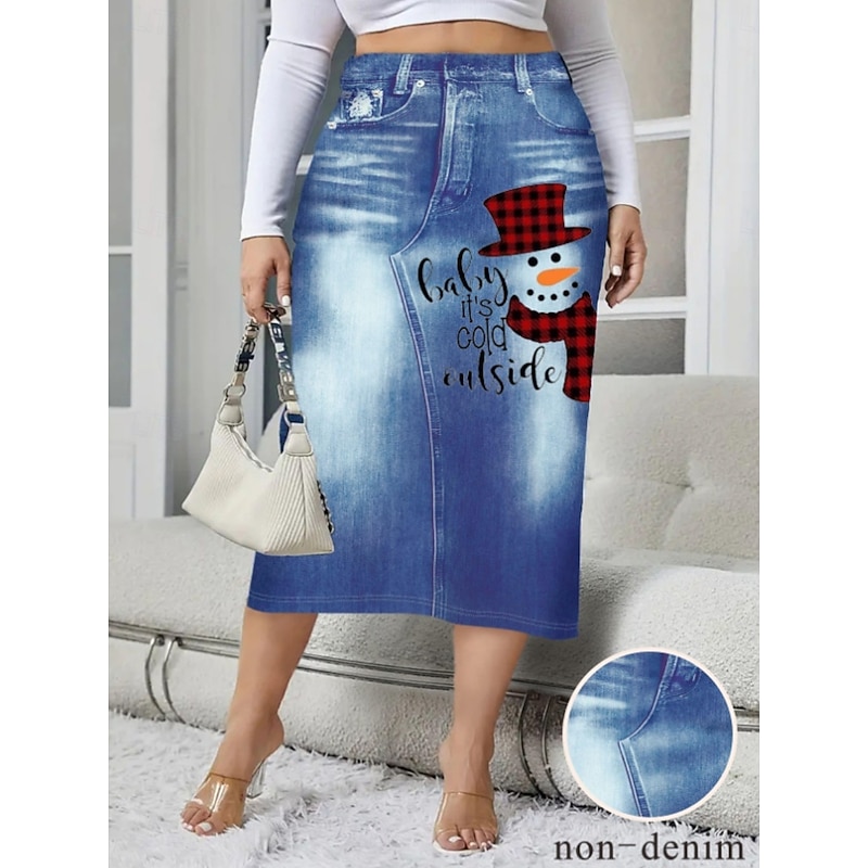Women's Skirt Bodycon Fashion Casual Midi High Waist Skirts Graphic Floral Pocket Print Micro-elastic Street Daily Navy Blue Royal Blue Blue Sky Blue Spring Polyester Denim3