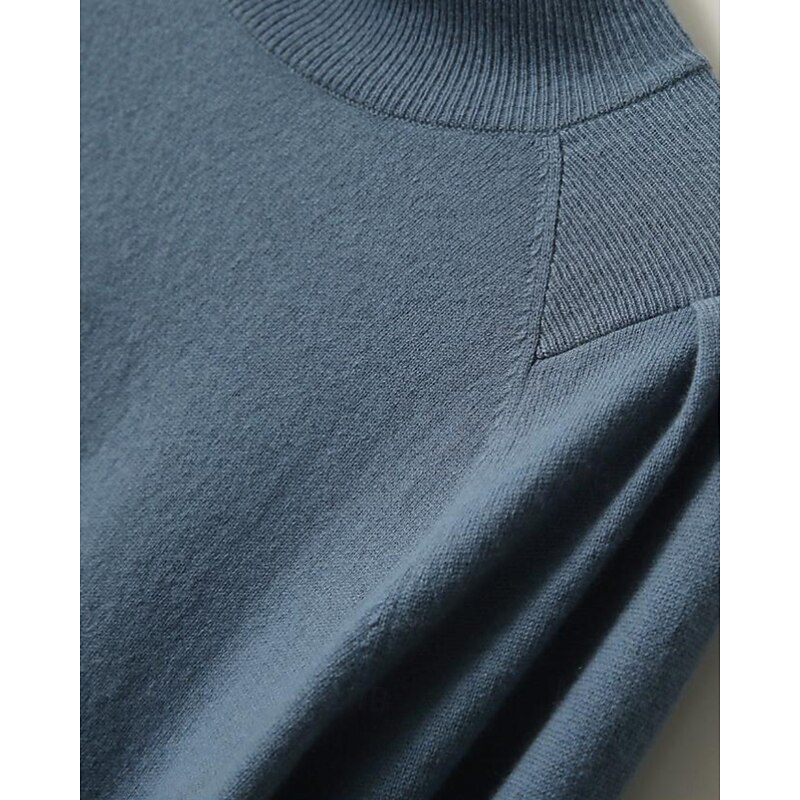 Women's Sweater Pullover Streetwear Casual Solid Color Stand Collar Knitted Long Sleeve Regular Tops Knit Daily Going out Weekend Black Blue Fall Winter3