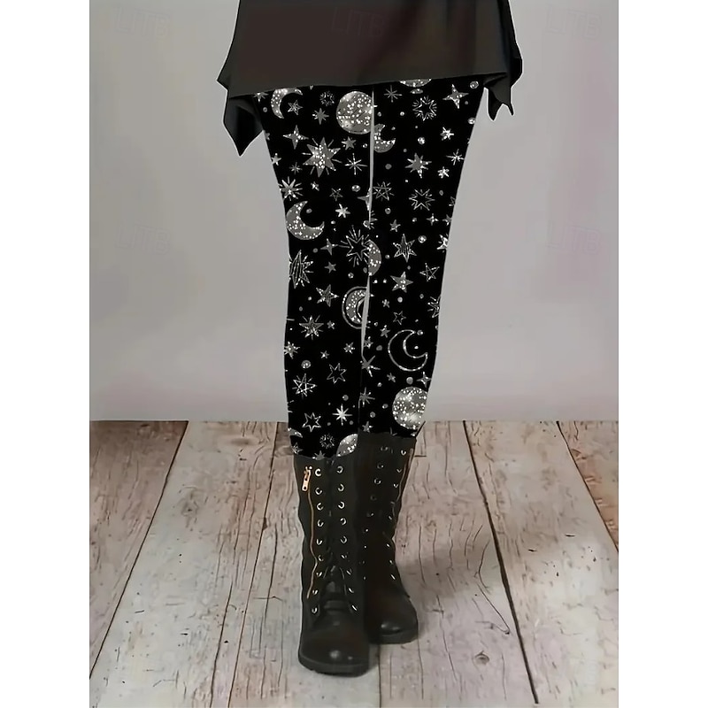 Women's Leggings Vacation Vintage Fashion Full Length High WaistPantsHalloween Graphic Skull Cat Printing Soft Breathable Stretchy Outdoor Vacation Street Black Spring Fall Winter Slim Fit3