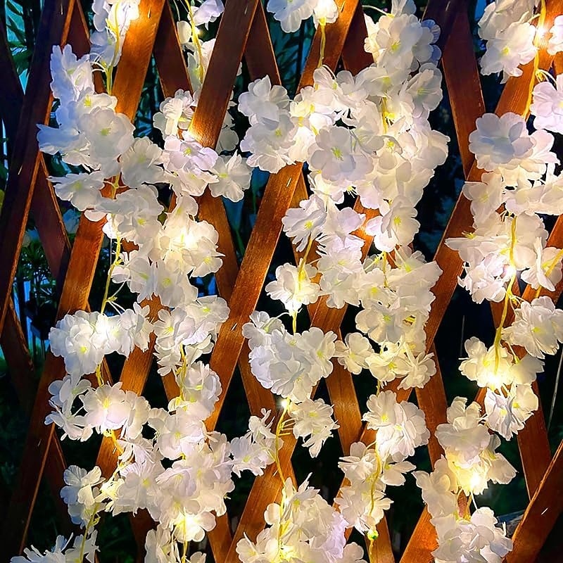Cherry Blossom Rattan String Lights – Battery Powered Fairy Lights for Wedding, Holiday & Room Decor2