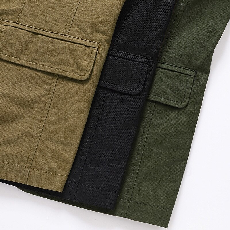 Men's Blazer Business Cocktail Party Wedding Party Fashion Casual Spring Fall 100% Cotton Plain Pocket Buttons Comfortable Single Breasted Blazer Black khaki Army Green2