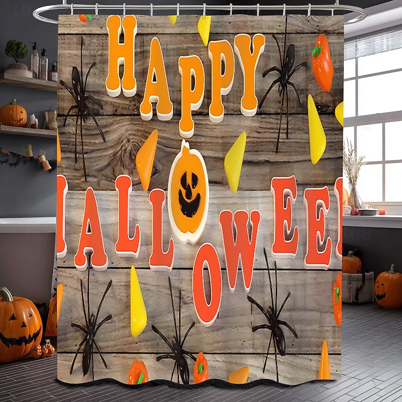 Halloween Shower Curtains Pumpkin Lantern Dark Night Flying Bats Spooky Haunted House Scene Waterproof Polyester Bathroom Decor Set with 12 Hooks Holiday Horror Gothic Seasonal Decoration