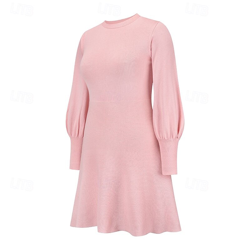 Women's Mini Dress Sweater Dress Elegant Fashion Modern Puff Sleeve Daily Holiday Going out Regular Fit Plain Long Sleeve Crew Neck Black Pink Red Blue Fall Winter4