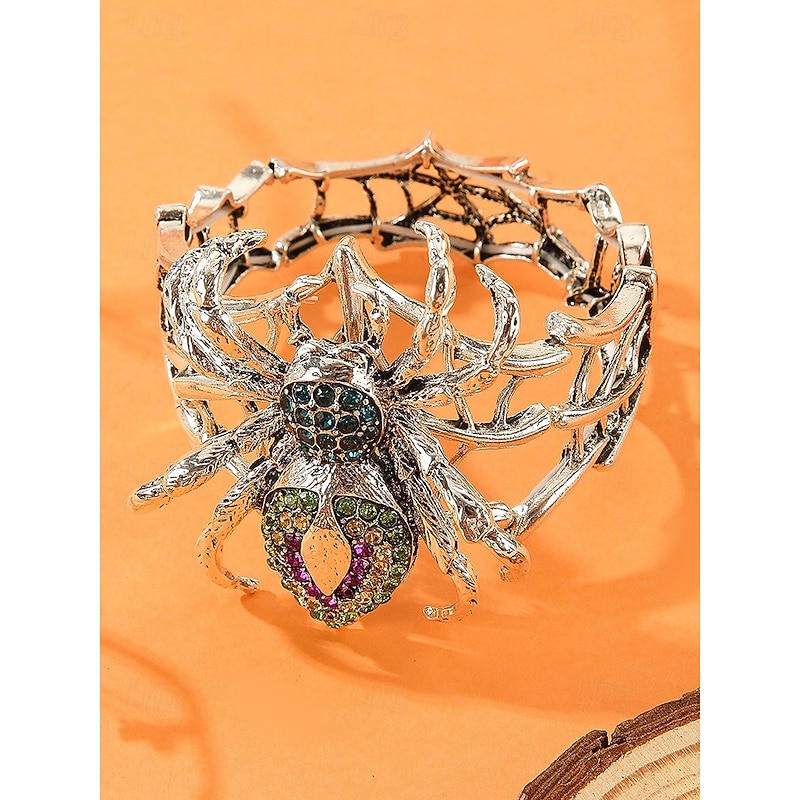 Women's Halloween Gothic Spider Bracelet – Crystal Rhinestone Web Cuff Bangle Jewelry for Costume Party and Cosplay4