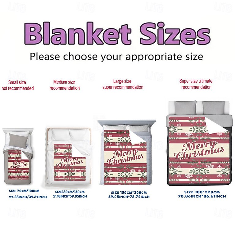 Christmas Theme Printed Flannel Blanket, Warm and Cozy Throw for Multiple Scenarios, Holiday Home Decor2