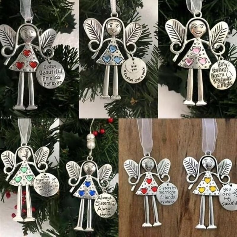 Christmas Angel Friendship Ornament Gift-Best Friend Gift, Alloy Silver Wing Angel Girl Hanging Decoration, Xmas Tree Ornament for Holiday Party Home Decor2