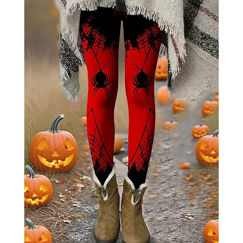 Women's Leggings Cozy Leggings Basic Casual Full Length High WaistPantsHalloween Graphic Printing Thermal Warm Comfortable Stretchy Vacation Casual Daily Red Fall Winter Slim Fit3