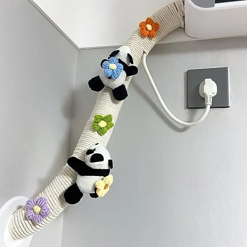 Air Conditioning & Heating Pipe Decoration Decorative Cover with Cute Panda & Floral Design 2pcs Panda with 50m White Rope and 12 Flowers Fabric Pipe Cover Suitable for Sewer, Air Conditioner Pipes