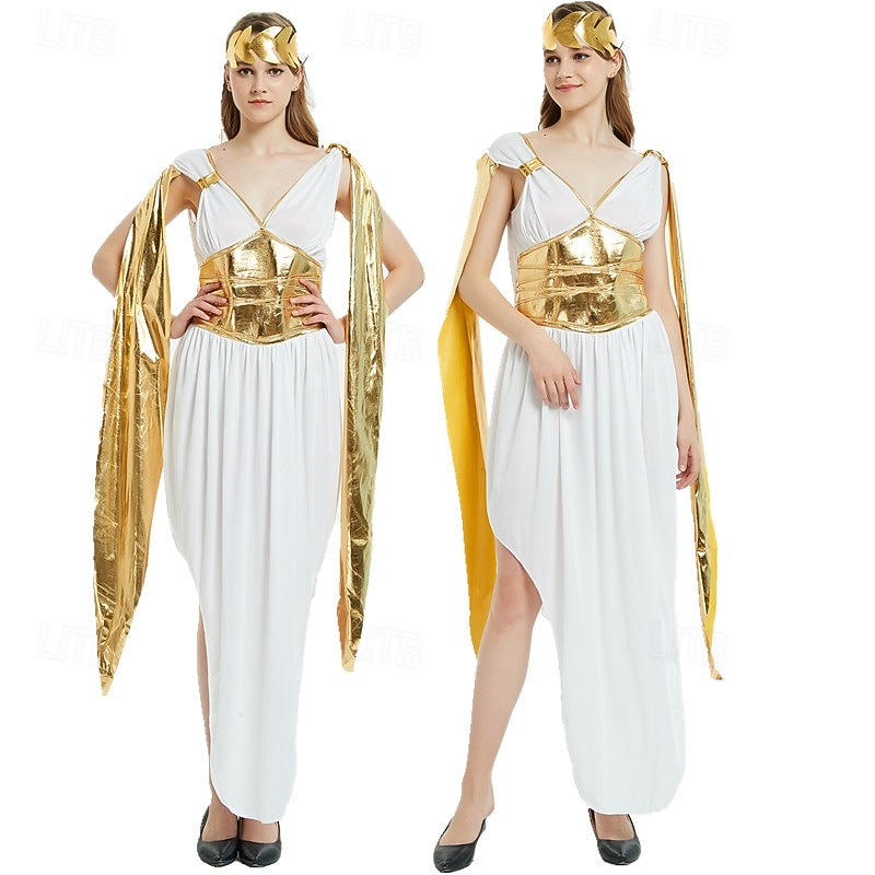 Ancient Greek Roman Fancy Costume Toga Dress Goddess Fancy Dress Women's Fantasy Halloween Carnival Performance Party Adults Dress Headband