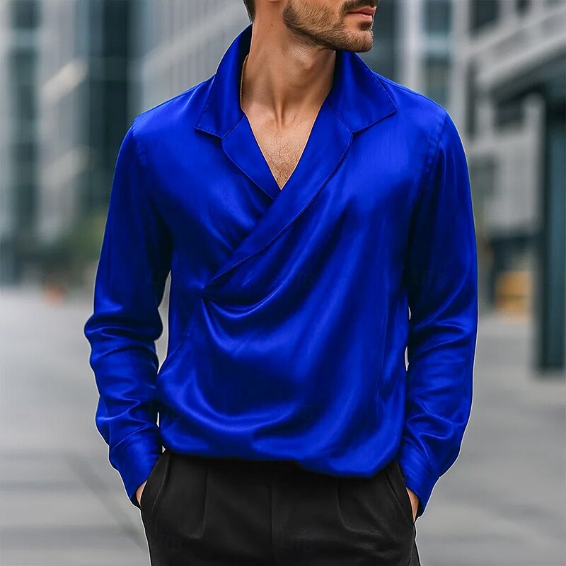 Men's Shirt Satin Shirt Dress Shirt Casual Shirt Button Up Shirt Prom Shirt Plain Formal Wedding Black Royal Blue Orange Green Long Sleeve V Neck All Seasons Clothing Apparel4