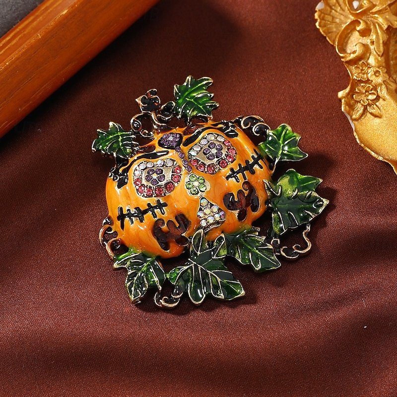 Women's Halloween Pumpkin Brooch - Funny Cute Rhinestone Pin Badge for Costume Party and Festive Accessories3