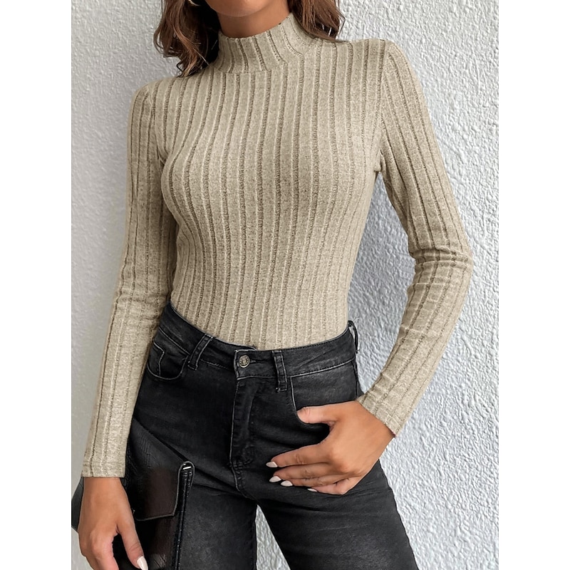 Women's Blouse Solid Color Stylish Casual Long Sleeve High Neck Regular Tops Daily Ruched Black Sky Blue Dusty Blue Khaki Gray Spring Fall Winter
