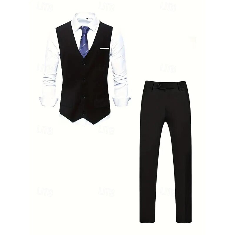 Men's Wedding Party Groomsmen Suits Notch Lapel Black Burgundy Casual Formal Solid Colored Tailored Fit 2 Piece2