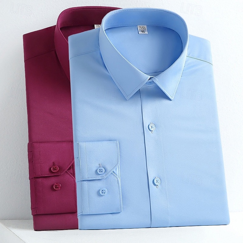 Men's Shirt Dress Shirt Non Iron Shirt Button Up Shirt Plain Formal Wedding Wine+Blue White+Black White+Blue Orange+Black Long Sleeve Lapel Spring &  Fall All Seasons Clothing Apparel Multi-pack4