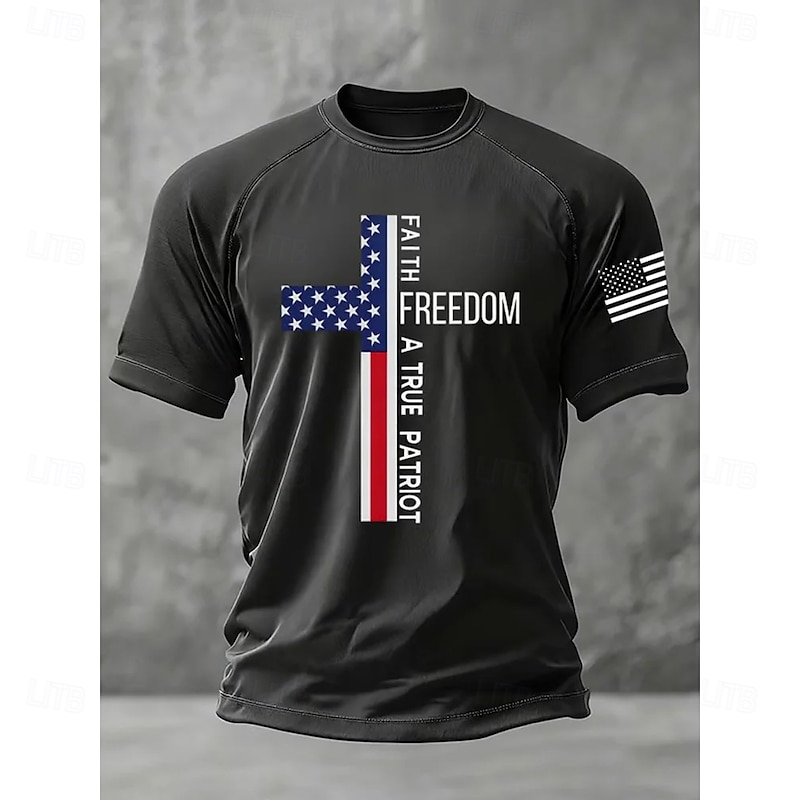 Men's Cross American Flag Short Sleeve Shirt T shirt Tee Tee Top Short Sleeve T shirt 3D Print Crew Neck Shirt Fashion Designer Casual Vacation Daily Holiday Black White Navy Blue All Seasons2