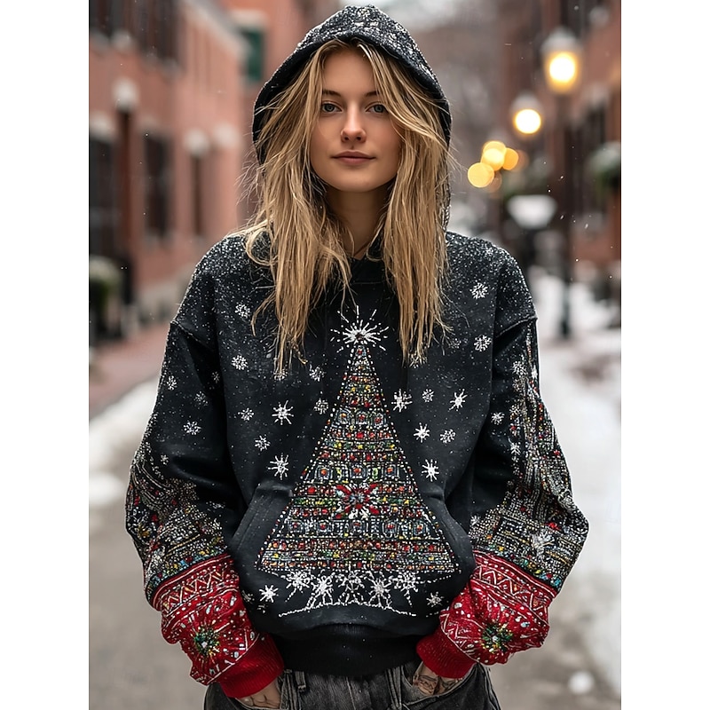 Women's Pullover Hoodie Sweatshirt Graphic Geometric Tribal Casual Long Sleeve Hooded Regular Tops Party Evening Wear Street Dailywear Black Spring Fall Winter