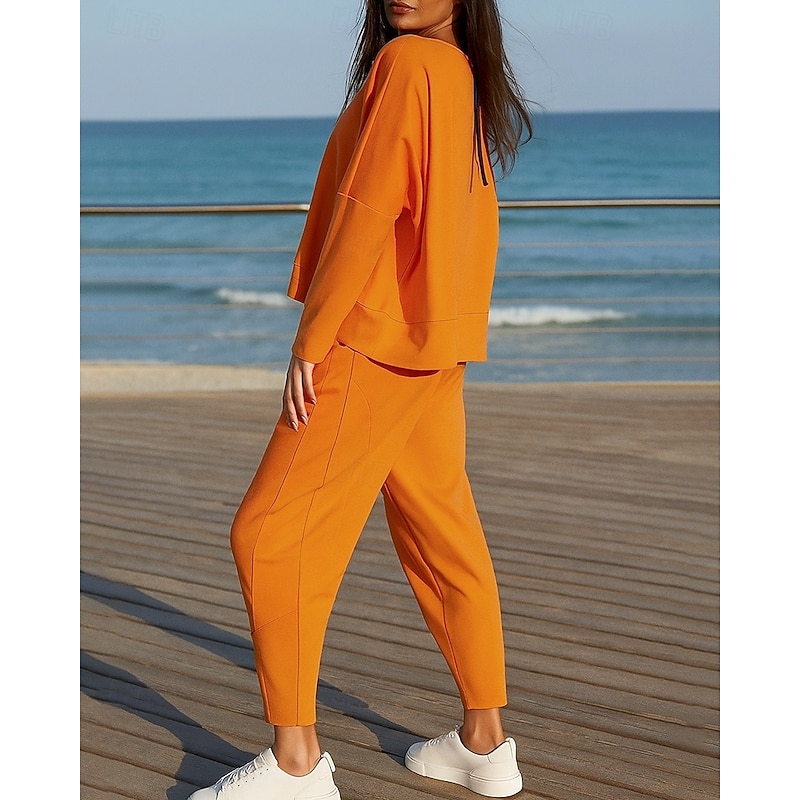 Women's Sweatpants 2 Piece Tracksuit Sportswear Pocket Solid Colored Clothing Suit Fall Black White Outdoor Travel Sports Baggy Long Sleeve Sport Activewear Micro-elastic Regular Fit2