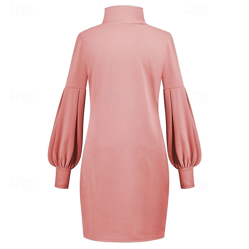 Women's Mini Dress Black Dress Casual Dress Fashion Modern Daily Weekend Regular Fit Plain Long Sleeve Turtleneck Black Yellow Pink Grey Spring Fall3