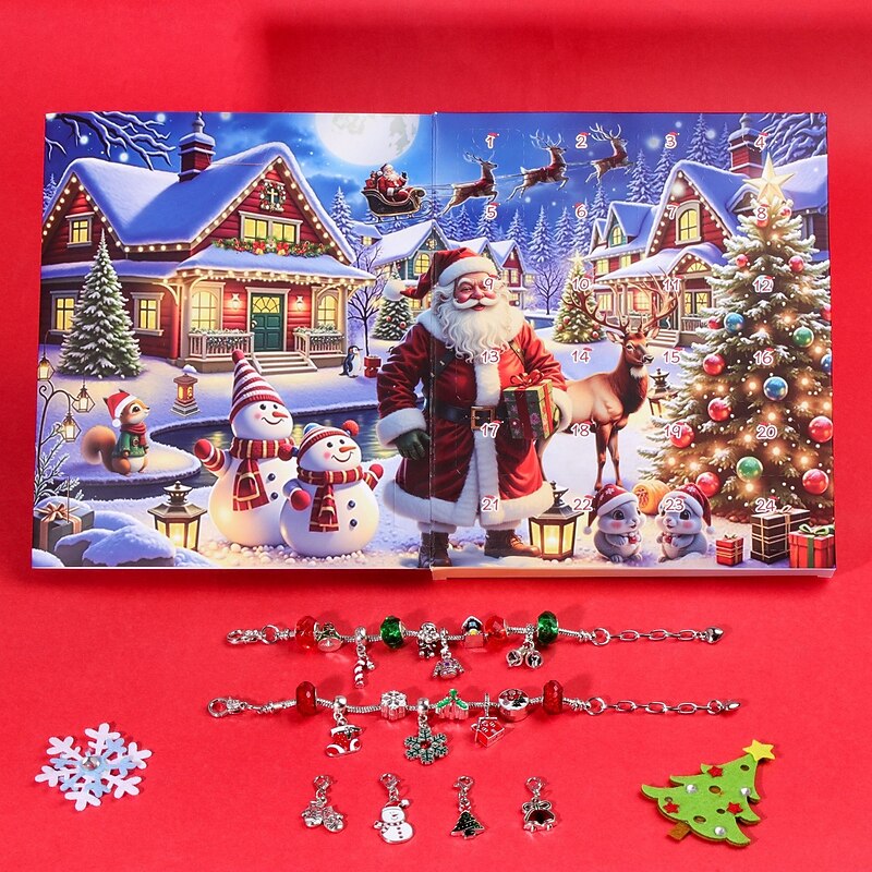 Christmas Advent Calendar Bracelets 2025 for Girls, 24 Days DIY Jewelry Making Kit with 22 Charm Beads and 2 Adjustable Bracelets, Xmas Countdown Gift for Kids Teens Women4