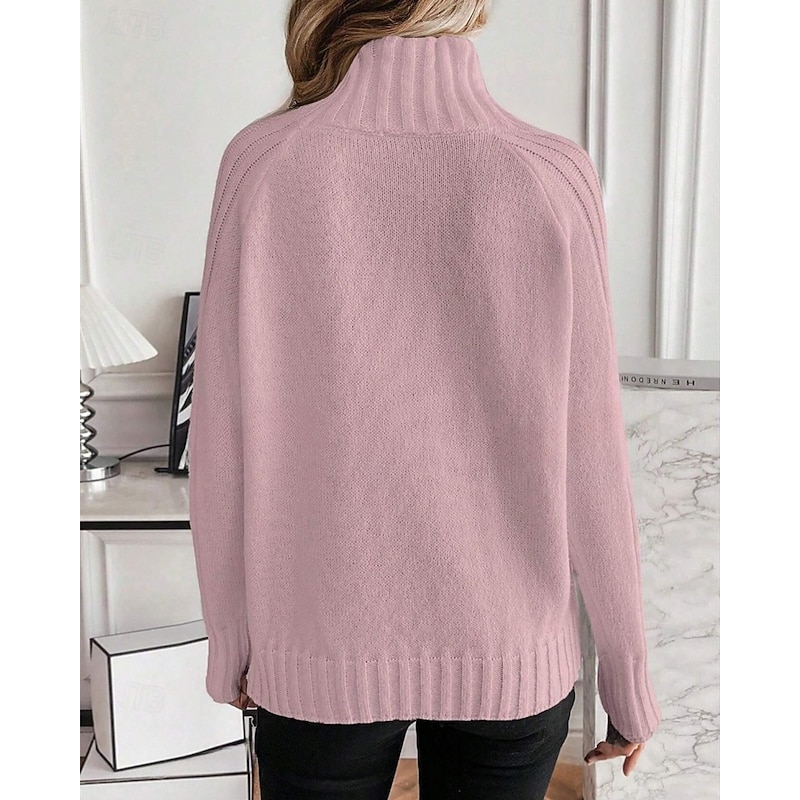 Women's Sweater Pullover Fashion Casual Solid Color Ribbed Turtleneck Knitted Long Sleeve Regular Tops Knit Outdoor Daily Weekend Pink Fall Winter3