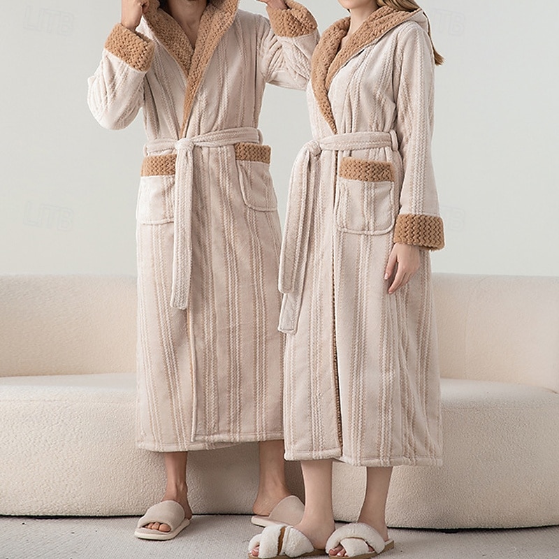 Women's Pajamas Robe Fashion Pure Color Pocket Vacation Home Bed Long Sleeve V Neck Navy Blue Purple Brown Beige Gray Fall Winter Tailored Fit