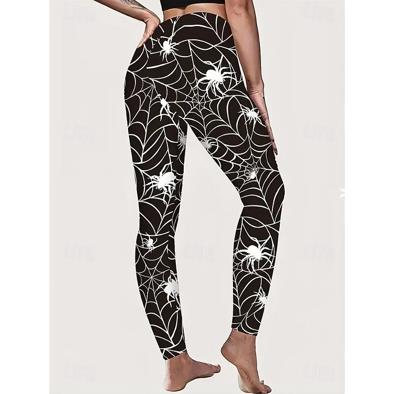 Women's Leggings Vacation Vintage Fashion Full Length High WaistPantsHalloween Graphic Skull Cat Printing Soft Breathable Stretchy Outdoor Vacation Street Black Spring Fall Winter Slim Fit2