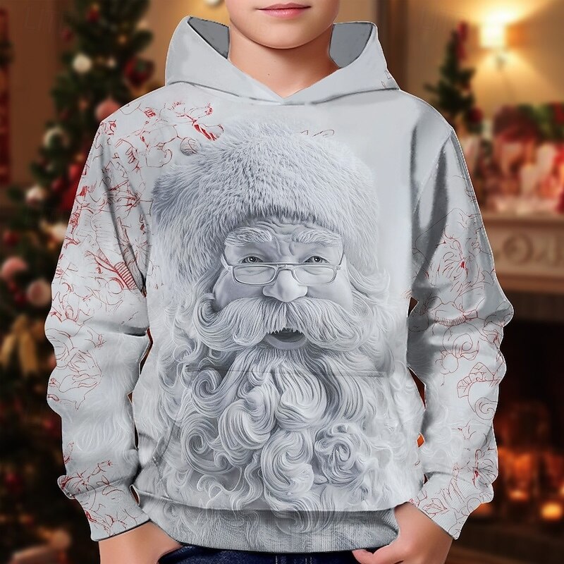 Christmas Boys' 3D Santa Claus Hoodie Long Sleeve Spring Fall Fashion Streetwear Kids 4-12 Years Hooded Outdoor Casual Daily Regular Fit3