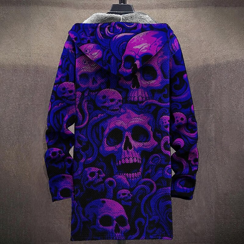 Men's Skull Winter Coat Fleece Jacket Coat Thermal Warm Comfortable Dark Casual Daily Wear Zipper Pocket 3D Print Fall Winter Hooded Long Sleeve Amethyst2