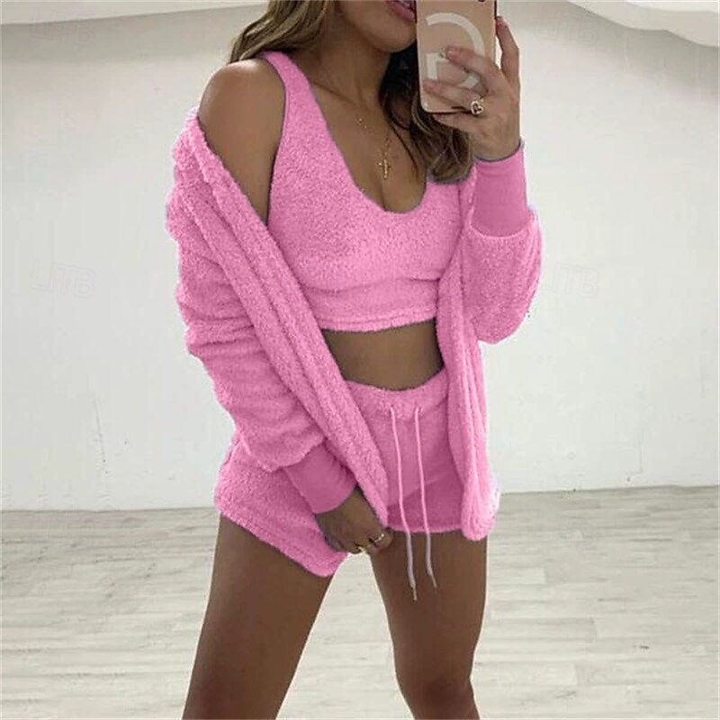 Women's Pajamas Nightgown Fashion Pure Color Vacation Home Bed Long Sleeve Crew Neck Black Pink Wine Blue Purple Fall Winter Tailored Fit