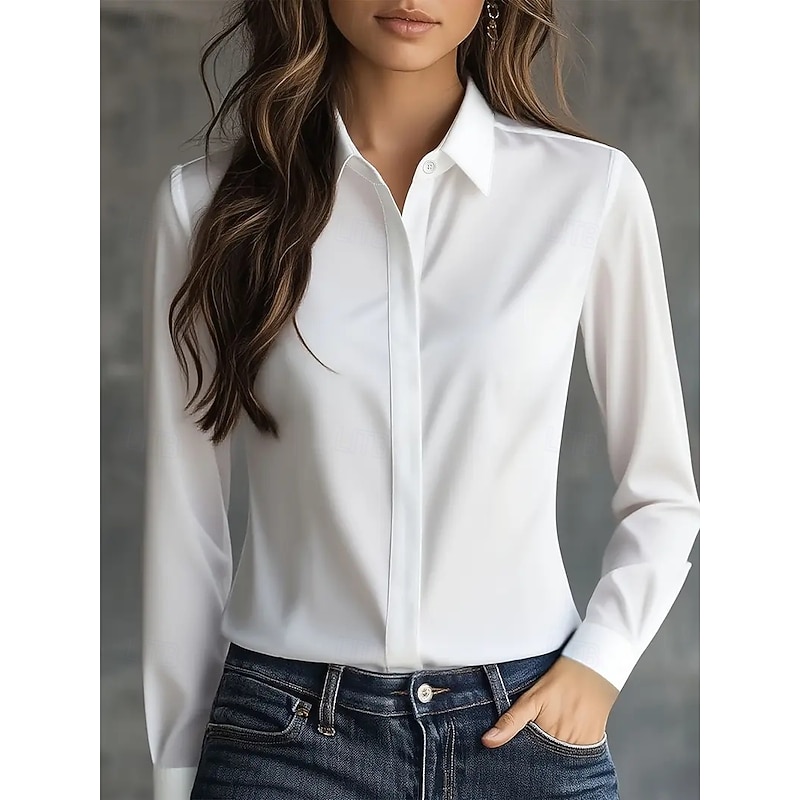 Women's Elegant Dressy Satin Blouse Plain Elegant Daily Stylish Long Sleeve V Neck Regular Tops Black White Gray Fall2